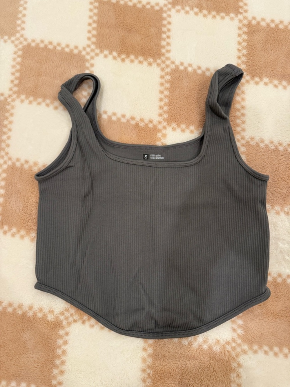 Amazon Charcoal Gray Ribbed Square-Neck Tank Top